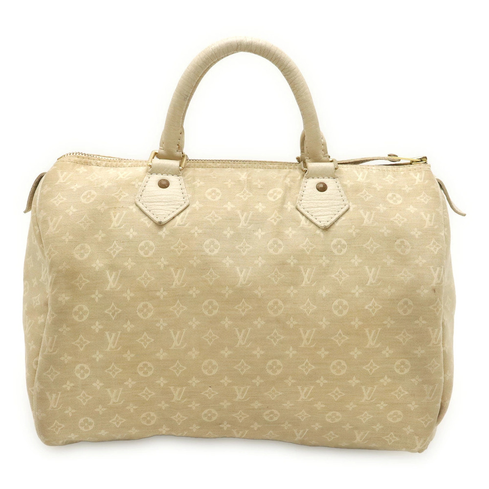 LOUIS VUITTON Monogram Lin Speedy Handbag Boston Bag Dune Brown White